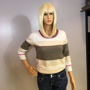 Banana Republic Beige Striped 3/4 Sleeve Sweater